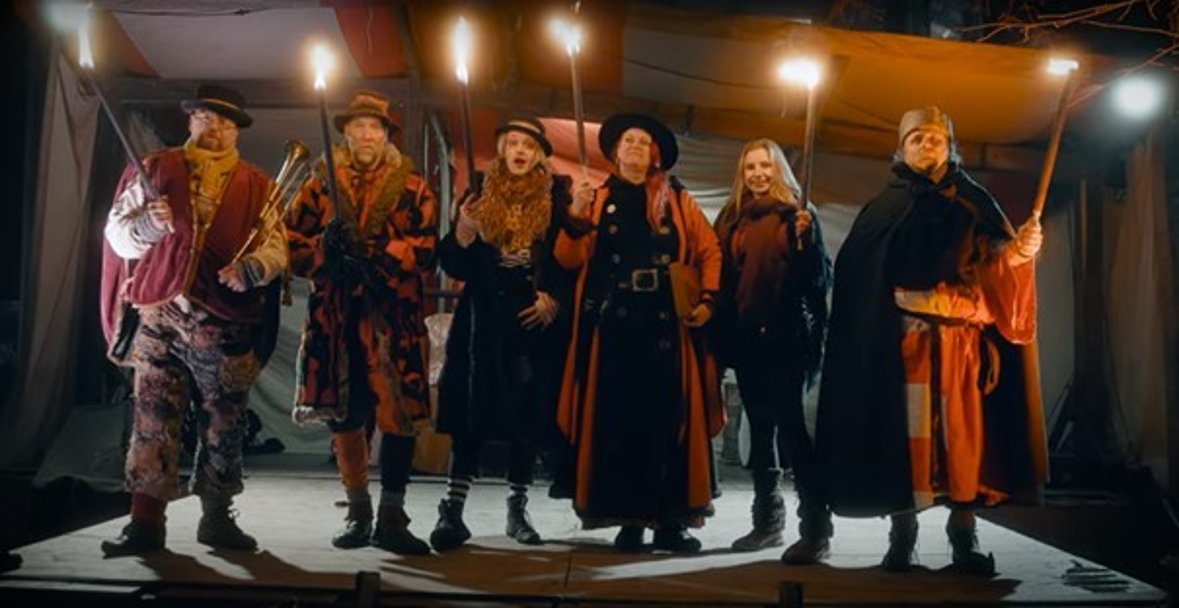 Eine Gruppe aus Gauklern und Musici